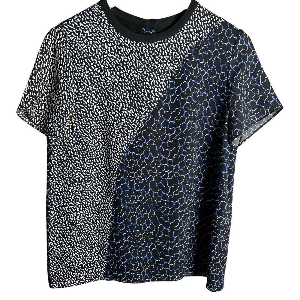 Proenza Schouler Silk Short Sleeve Printed Top Black Multi Size 4